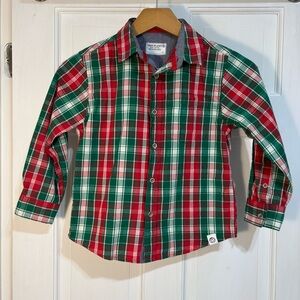 Free Planet Boys Size 5 Long Sleeve Button Up Red, Green, White Tartan